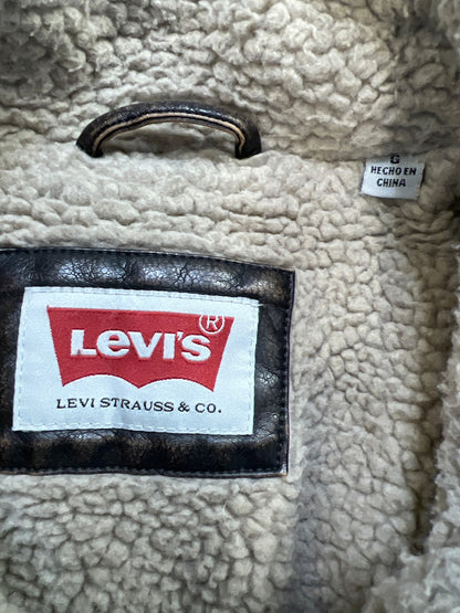 Levi’s Men’s Brown Faux Leather Sherpa Lined Bomber Jacket - L