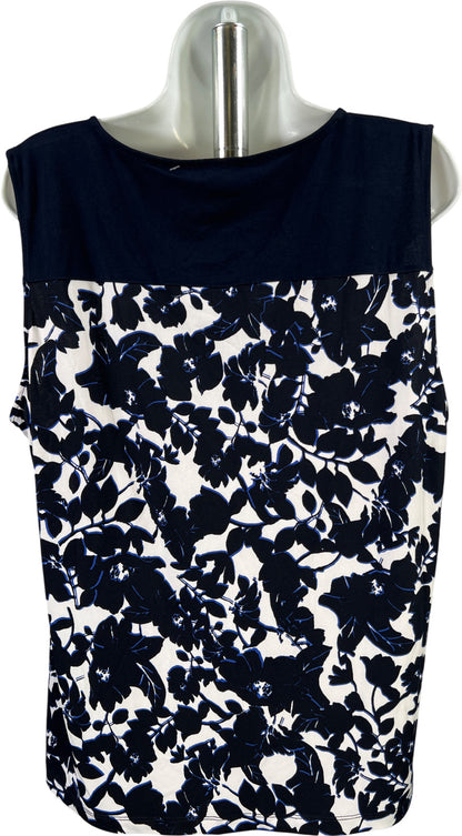 Jones New York Women’s Blue/White Sleeveless Floral Blouse - XL