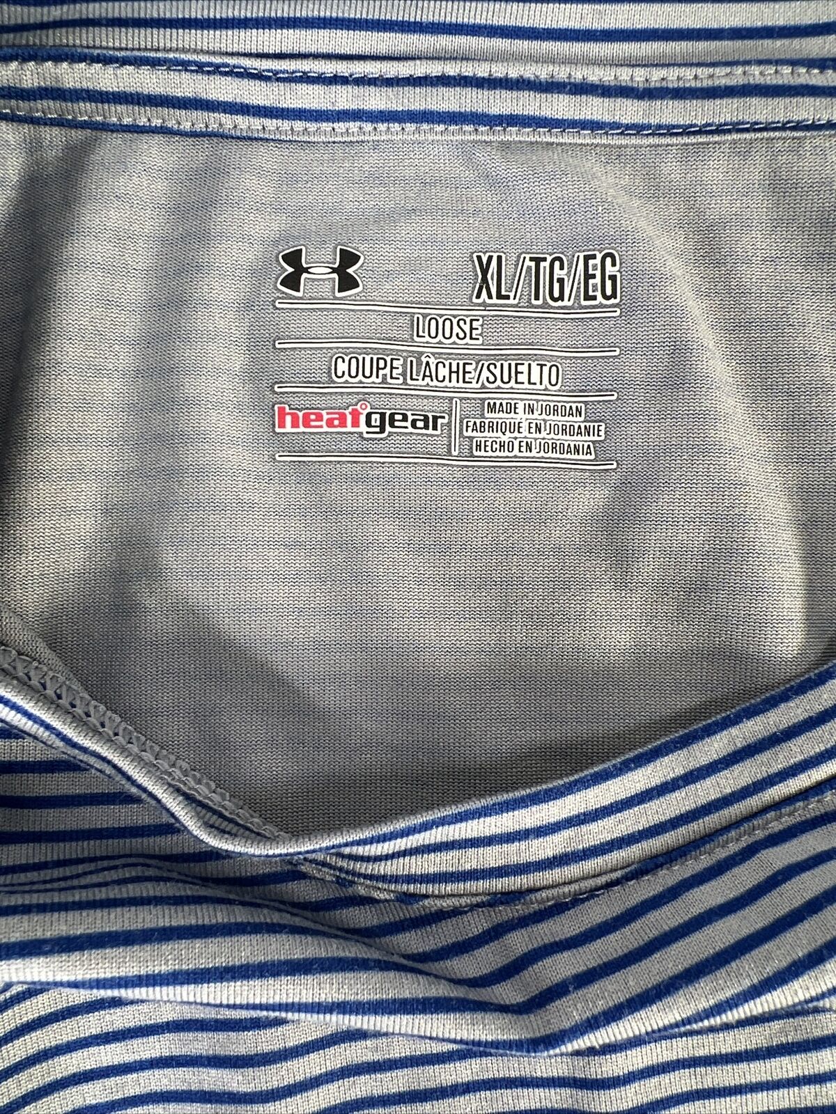 Under Armour Men's Gray/Blue Striped HeatGear Athletic Shirt - XL