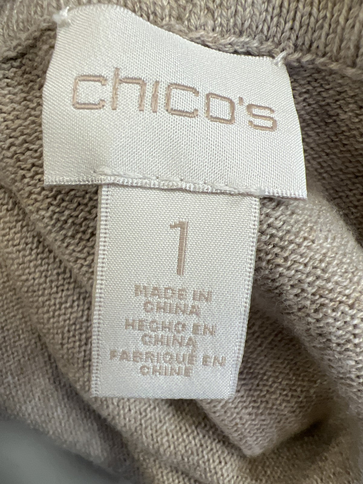 Chico’s Women’s Beige Long Sleeve Open Front Cardigan Sweater - 1/US M