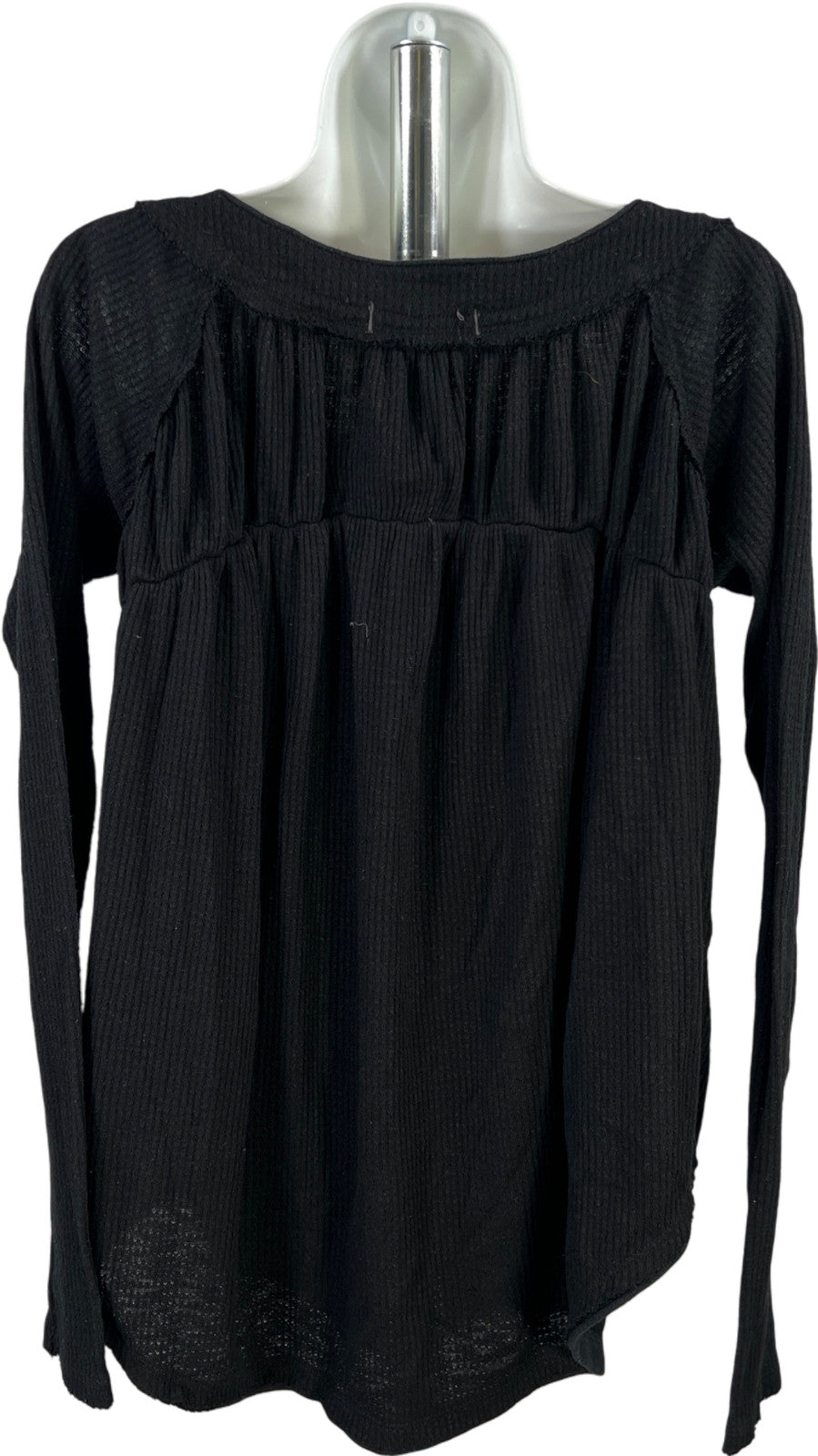 We The Free People Women’s Black Long Sleeve Waffle Knit Sweater - S