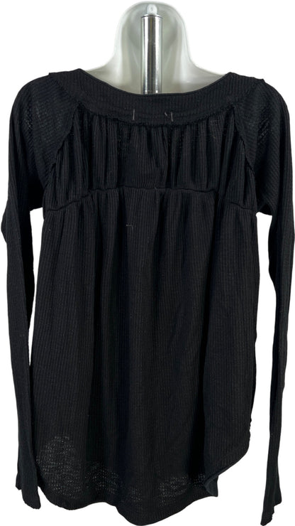 We The Free People Women’s Black Long Sleeve Waffle Knit Sweater - S