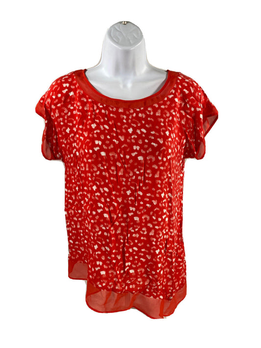 Ann Taylor Women's Red Short Sleeve Asymmetrical Blouse - S