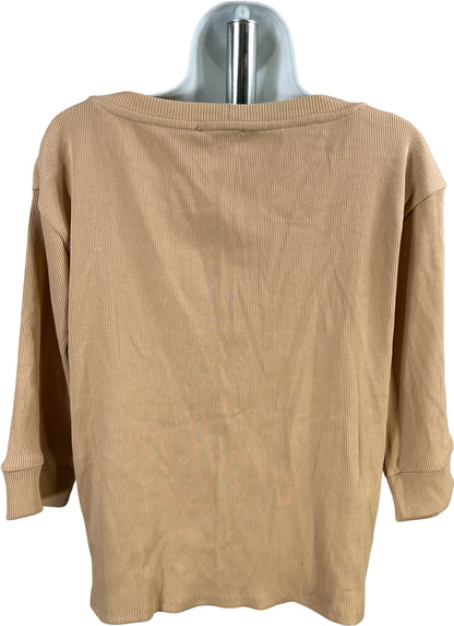 Bagatelle Women’s Beige Ribbed 1/2 Sleeve Button Up Cardigan Sweater - XL