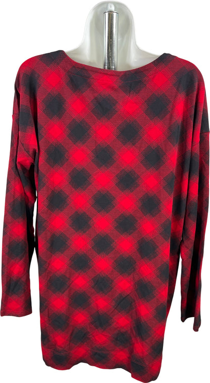 J.Jill Women’s Red Buffalo Plaid Scoop Neck Long Sleeve Tunic Shirt - M