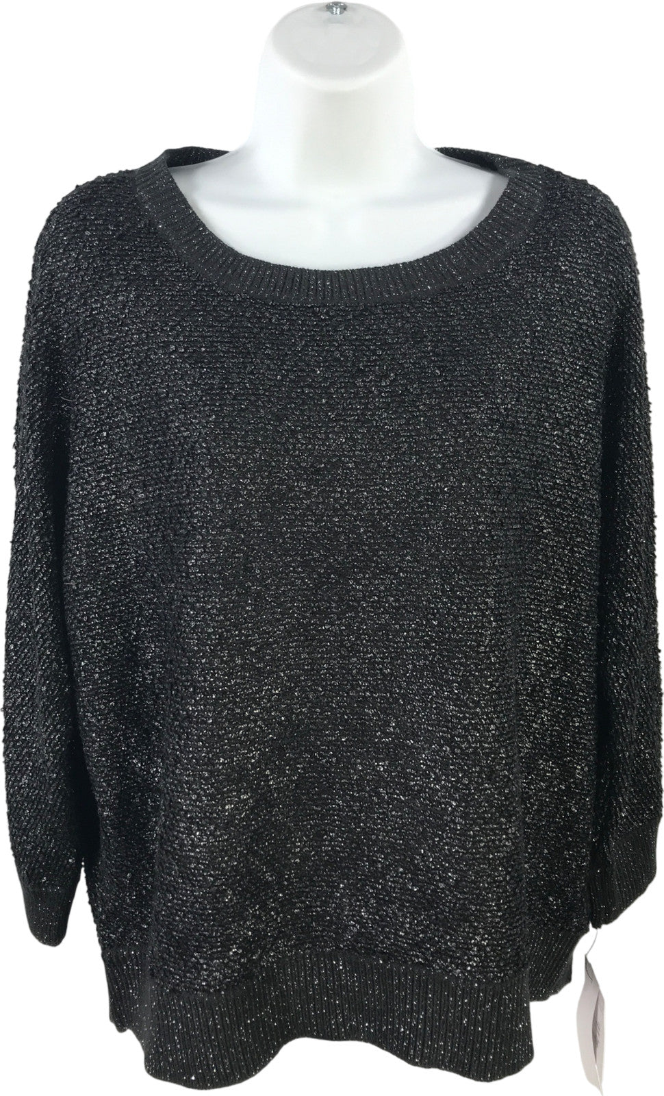 Liz Claiborne Women’s Black Metallic Long Sleeve Knit Sweater Shirt - L