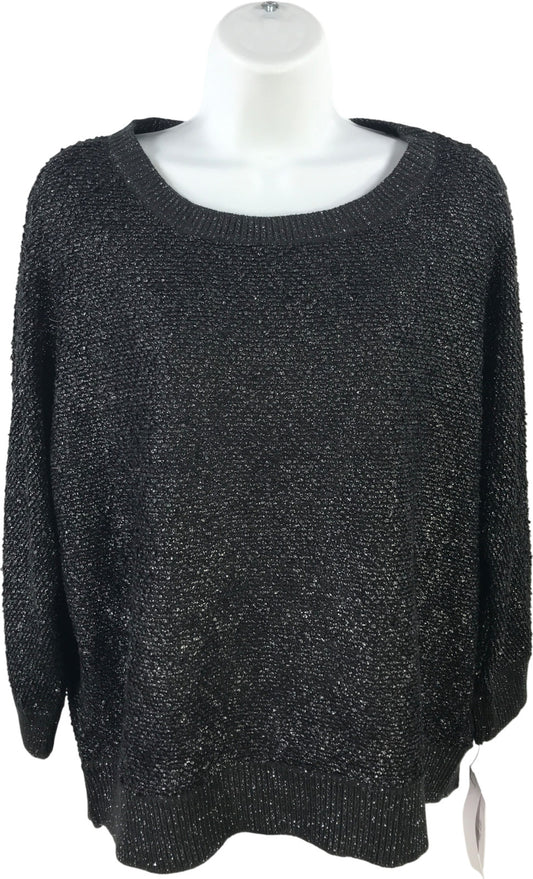 Liz Claiborne Women’s Black Metallic Long Sleeve Knit Sweater Shirt - L