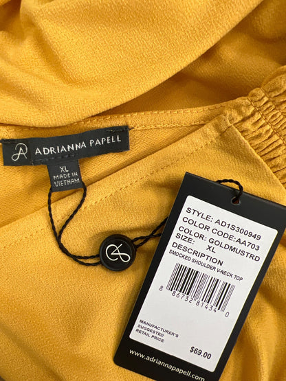Adrianna Papell Women’s Gold/Yellow V-Neck Smocked Short Sleeve Blouse - XL