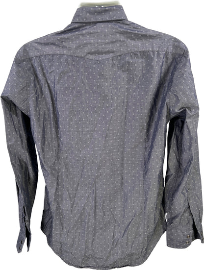 James Campbell Men’s Blue Long Sleeve Snap Button Up Shirt - M