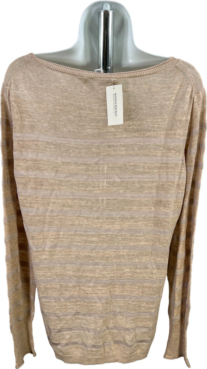 Banana Republic Women’s Beige/Tan Striped Long Sleeve Thin Knit Sweater - L