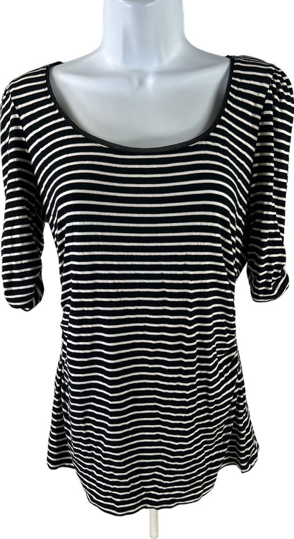 White House Black Market Women’s Black Striped Short Sleeve Scoop Neck Shirt - S
