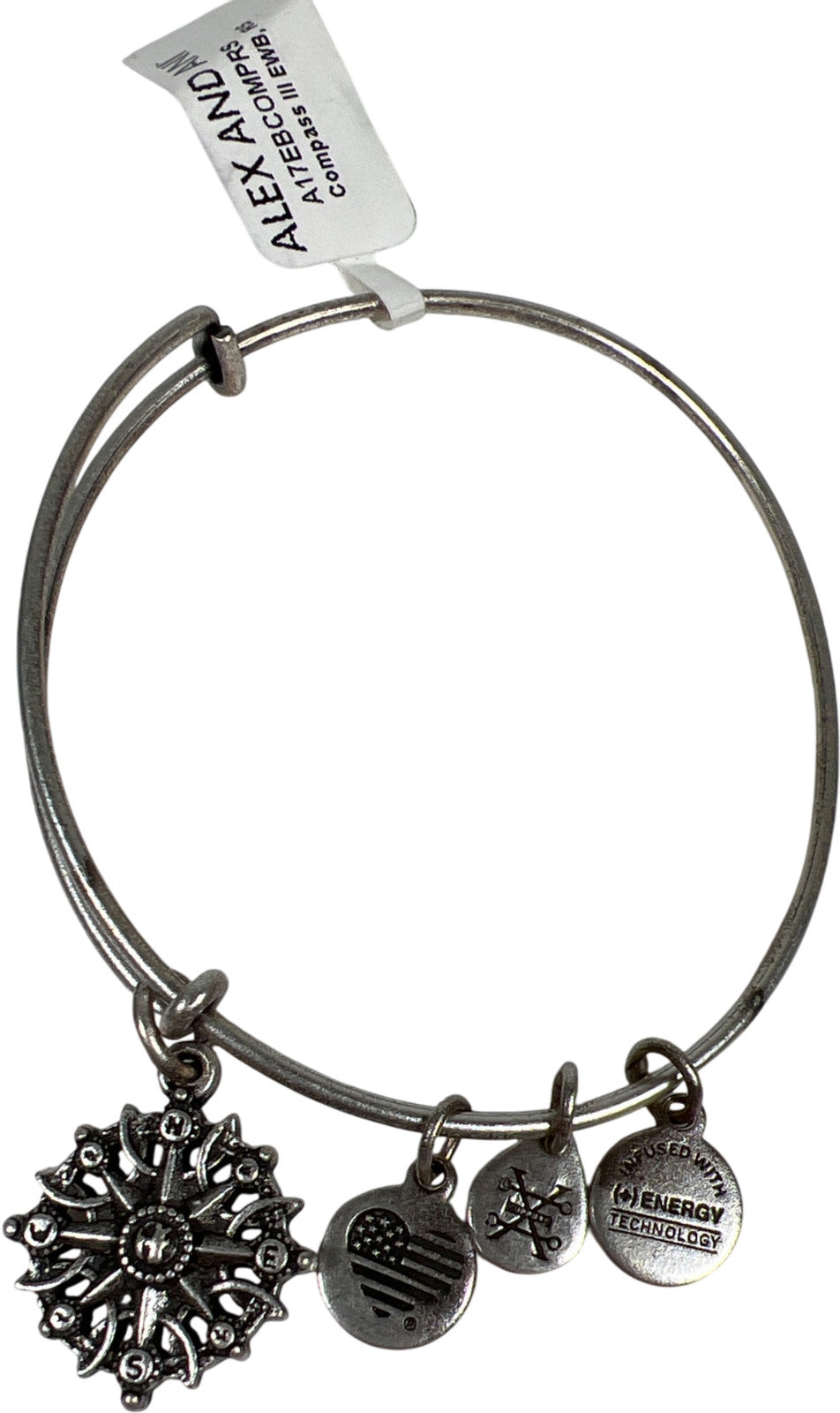 Alex and Ani Women’s Silver Tone Compass Bangle Bracelet