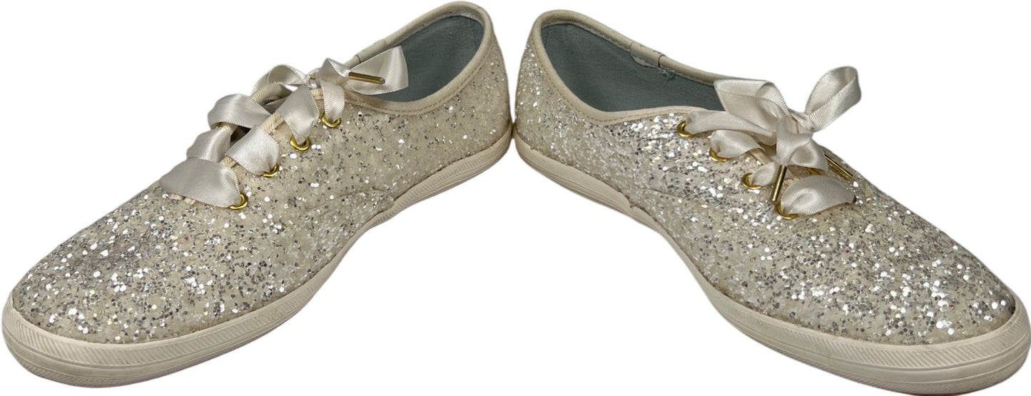 Keds X Kate Spade Women’s Ivory Cream/White Glitter Lace Up Sneakers - 7.5