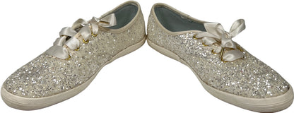 Keds X Kate Spade Women’s Ivory Cream/White Glitter Lace Up Sneakers - 7.5