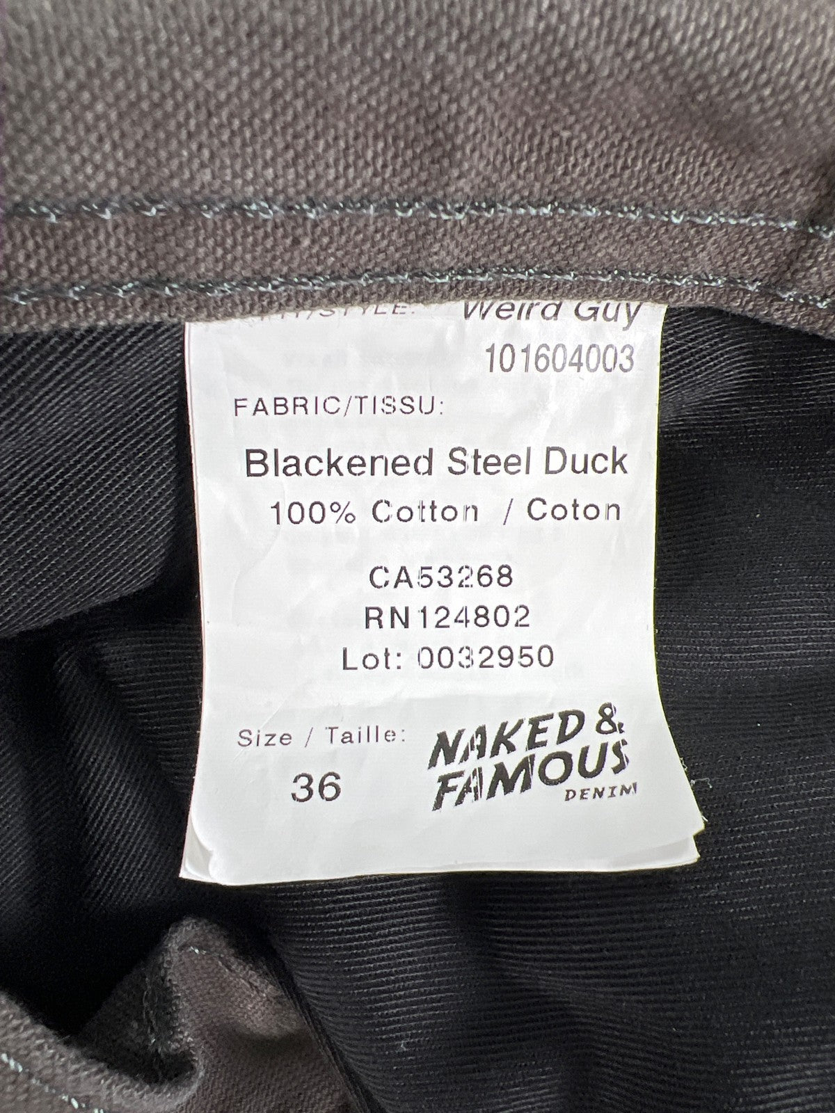 Naked and Famous Men’s Gray Weird Guy Steel Duck Canvas Jeans - 36