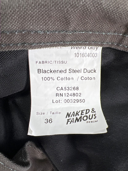 Naked and Famous Men’s Gray Weird Guy Steel Duck Canvas Jeans - 36
