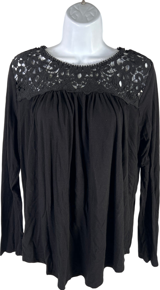 Philosophy Women’s Black Crochet Top Long Sleeve Blouse - M