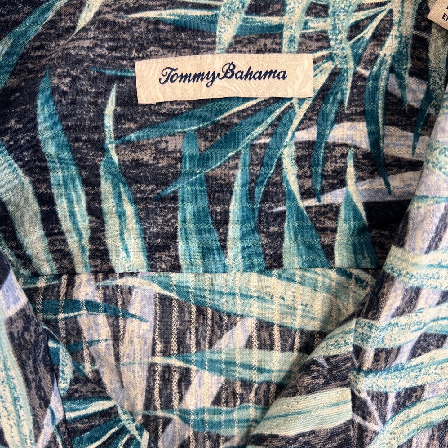 Tommy Bahama Men's Blue Palm Leaf Silk Blend Short Sleeve Shirt - 3XL