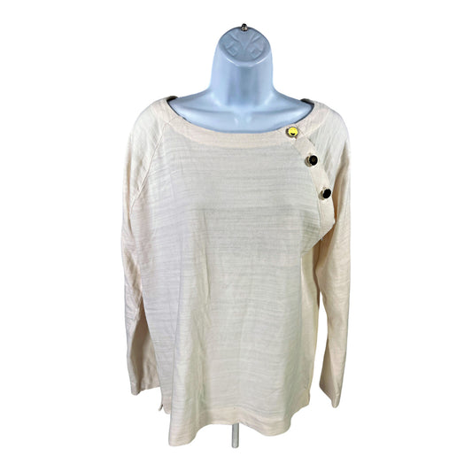 NEW LOFT Women’s Ivory Button Trim Long Sleeve T-Shirt - M