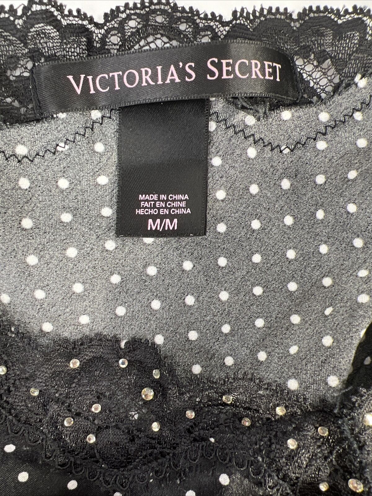 Victoria's Secret Women's Black Polka Dot Sleep Top Teddy - M