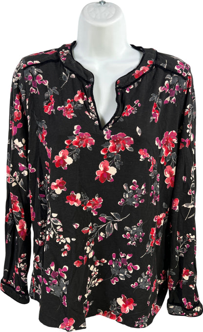 J.Jill Women’s Black Floral V-Neck Long Sleeve Blouse - S