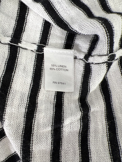 J.Jill Women’s White/Black Striped Linen Blend 1/2 Sleeve Pullover Shirt - XS