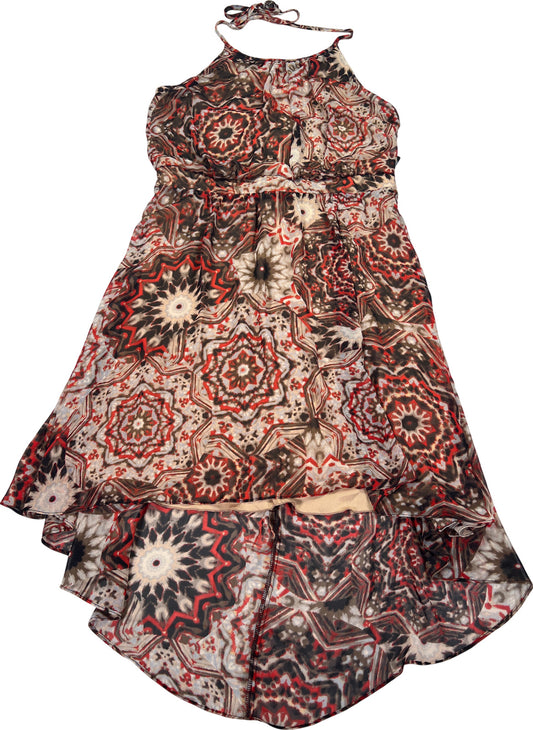 New Bisou Bisou Women’s Red/Beige Halter Neck Hi-Low Dress - 8