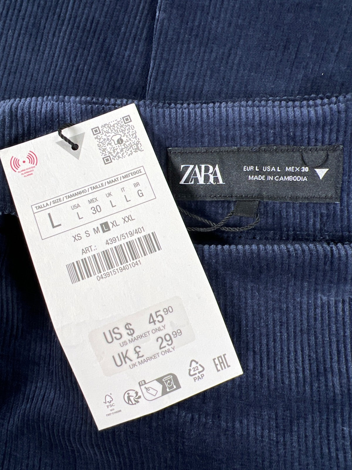 Zara Women’s Blue Pleated Short Corduroy Skirt - L