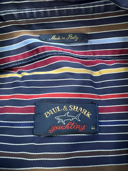Paul and Shark Men’s Blue Striped Long Sleeve Button Up Shirt - 44