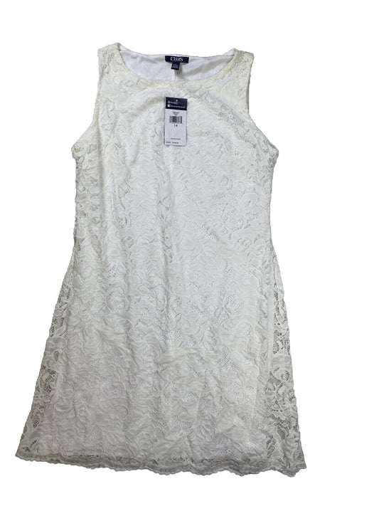 NEW Chaps Women's White Sleeveless Lace Shift Dress - 14