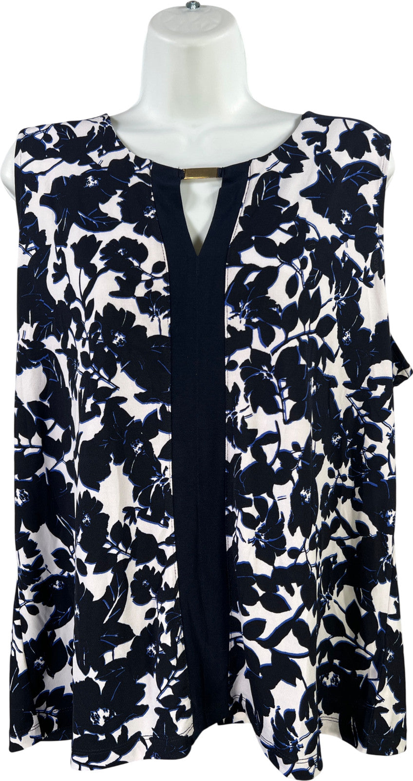 Jones New York Women’s Blue/White Sleeveless Floral Blouse - XL