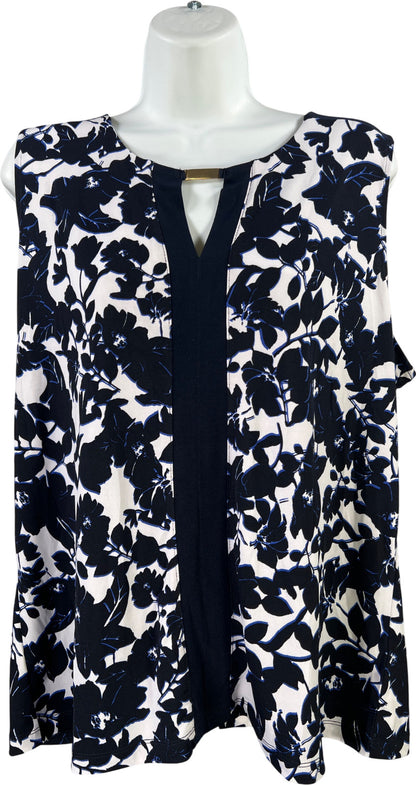 Jones New York Women’s Blue/White Sleeveless Floral Blouse - XL
