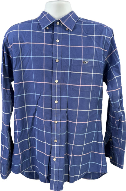 Vineyard Vines Men’s Blue Plaid Button Up Slim Fit Tucker Shirt - L