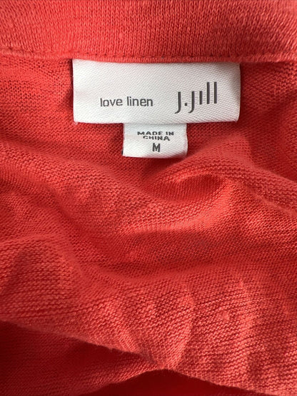 J.Jill Women's Red Love Linen Long Sleeve Cardigan Sweater - M