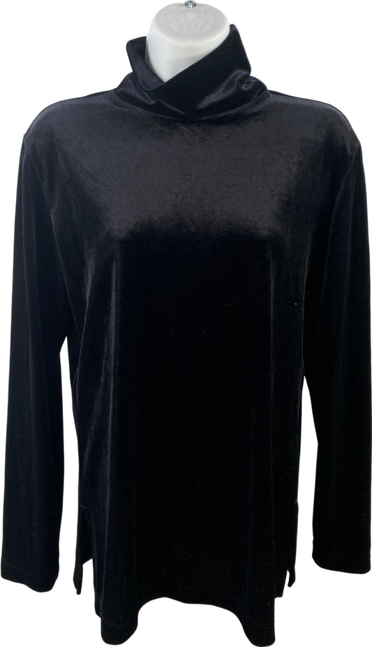 Chico’s Design Women’s Black Velour Mock Neck Long Sleeve Blouse - 1/US M