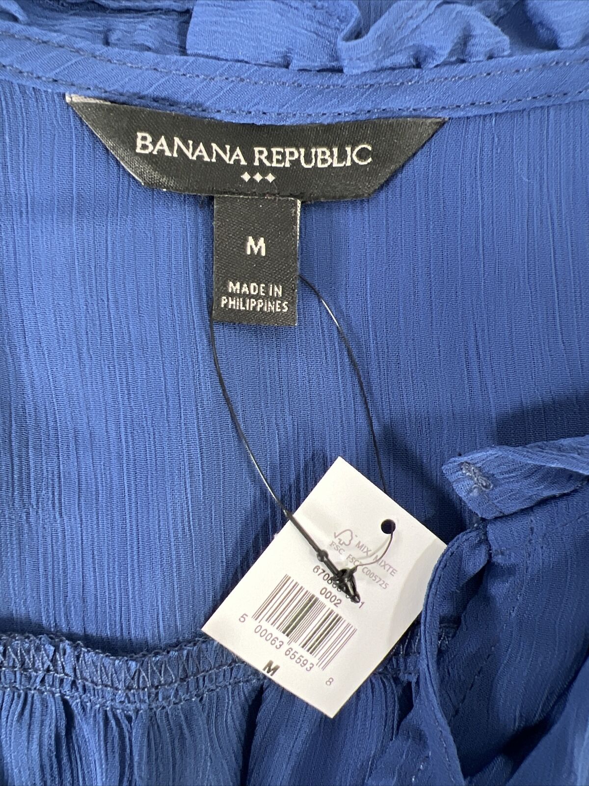 NEW Banana Republic Women's Blue Sheer Ruffle Accent Top - M