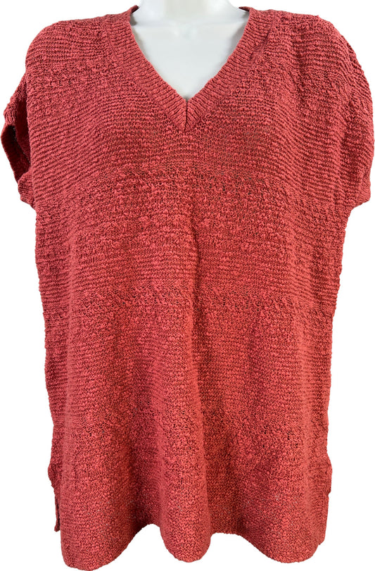 J.Jill Women’s Red/Pink Open Knit Short Sleeve V-Neck Sweater - S