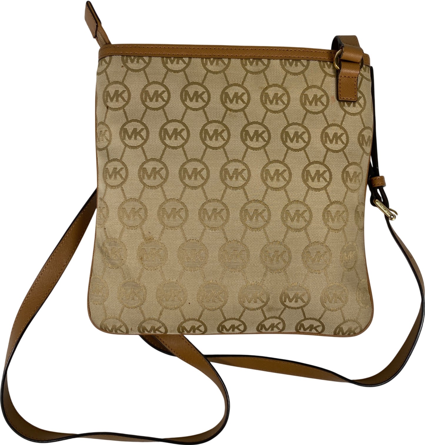 Michael Kors Women’s Beige/Brown Jet Set Signature Zip Close Crossbody Purse
