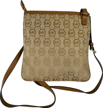 Michael Kors Women’s Beige/Brown Jet Set Signature Zip Close Crossbody Purse