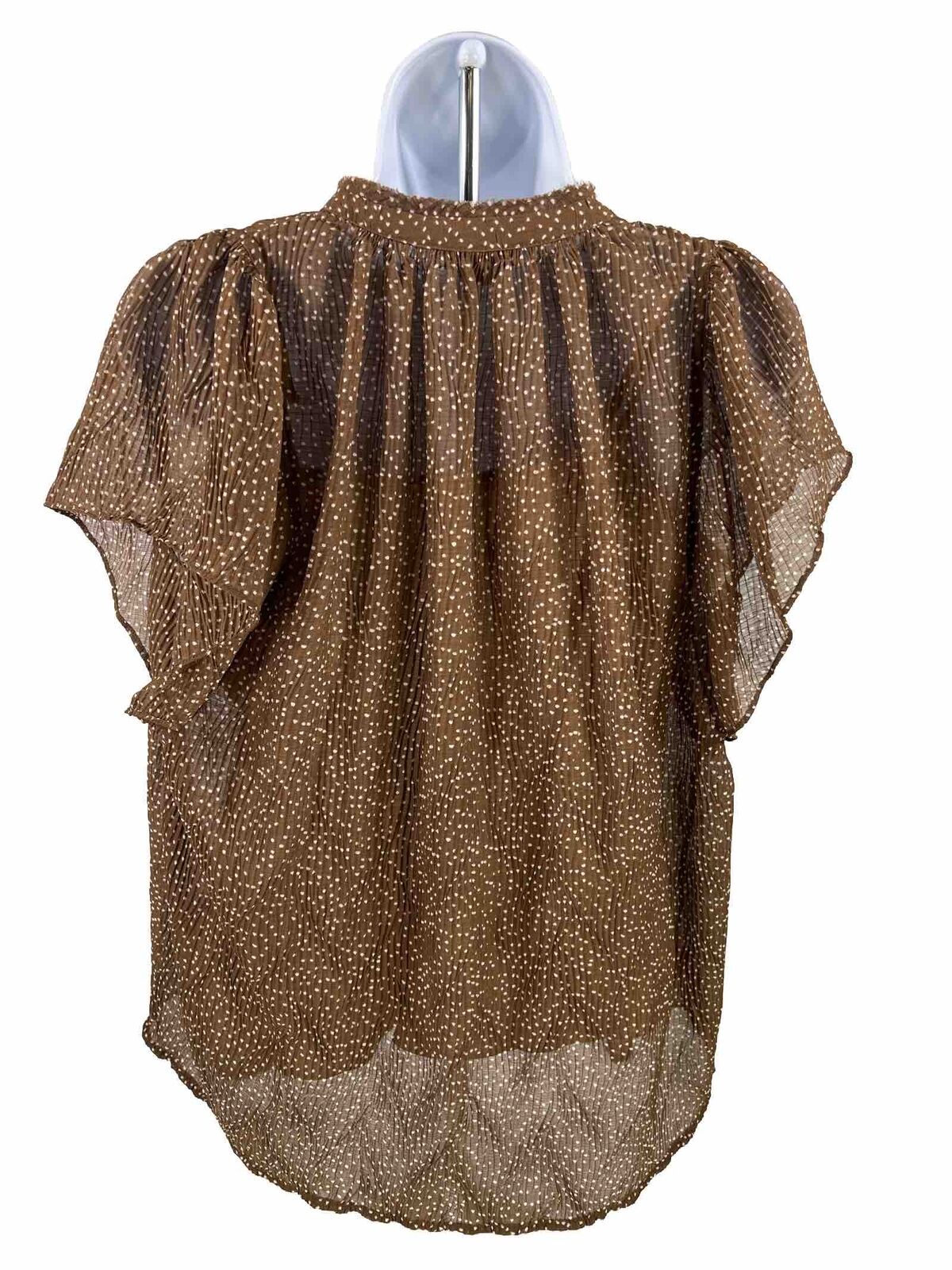 NEW Vince Women's Brown Starry Dot Sheer Lined Pleated Blouse - L