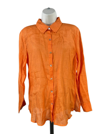 C and C California Women's Orange Linen Button Up Shirt - S
