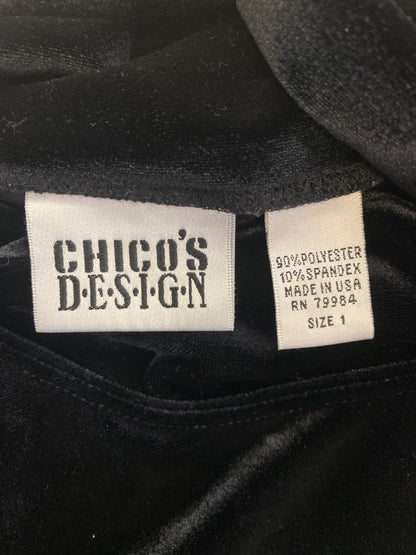 Chico’s Design Women’s Black Velour Mock Neck Long Sleeve Blouse - 1/US M