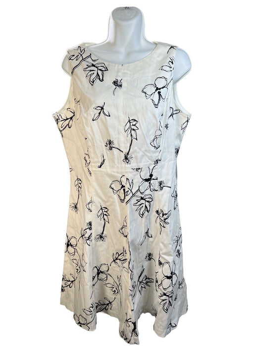 NEW Chaps Women's White/Black Floral Sleeveless A-Line Dress - 12
