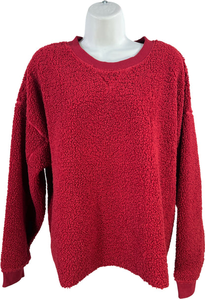 American Eagle Women’s Red Long Sleeve Sherpa Cropped Sweater - L