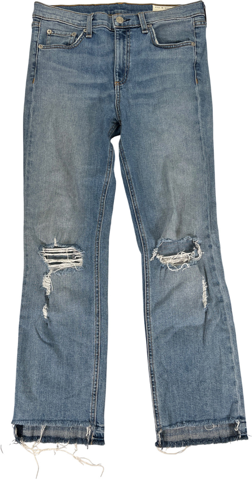 Rag and Bone Women’s Light Wash High Rise Stove Pipe Distressed Step Jeans - 28