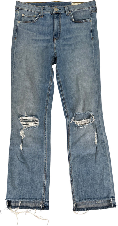 Rag and Bone Women’s Light Wash High Rise Stove Pipe Distressed Step Jeans - 28