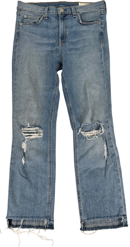 Rag and Bone Women’s Light Wash High Rise Stove Pipe Distressed Step Jeans - 28