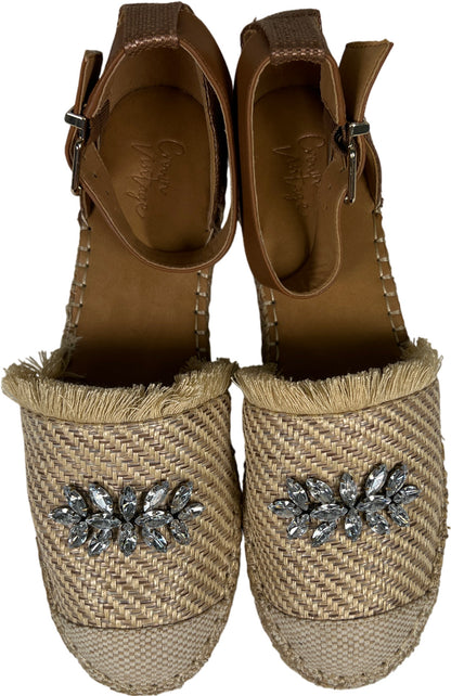 Crown Vintage Women’s Beige/Brown Bonire Woven Platform Ankle Strap Sandals - 10