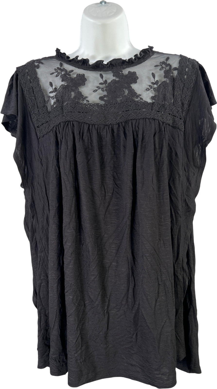 Torrid Women’s Black Sheer/Lace Inset Flutter Sleeve Blouse - Plus 2