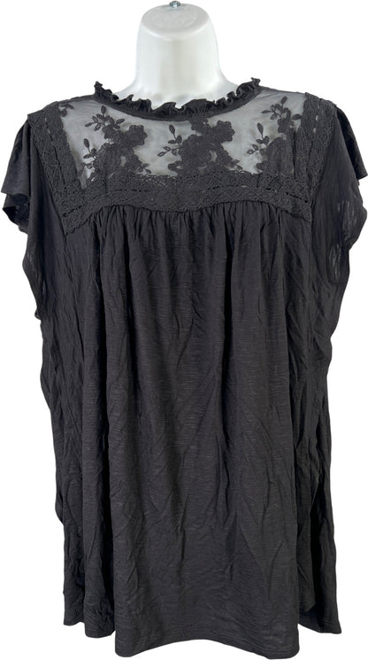 Torrid Women’s Black Sheer/Lace Inset Flutter Sleeve Blouse - Plus 2